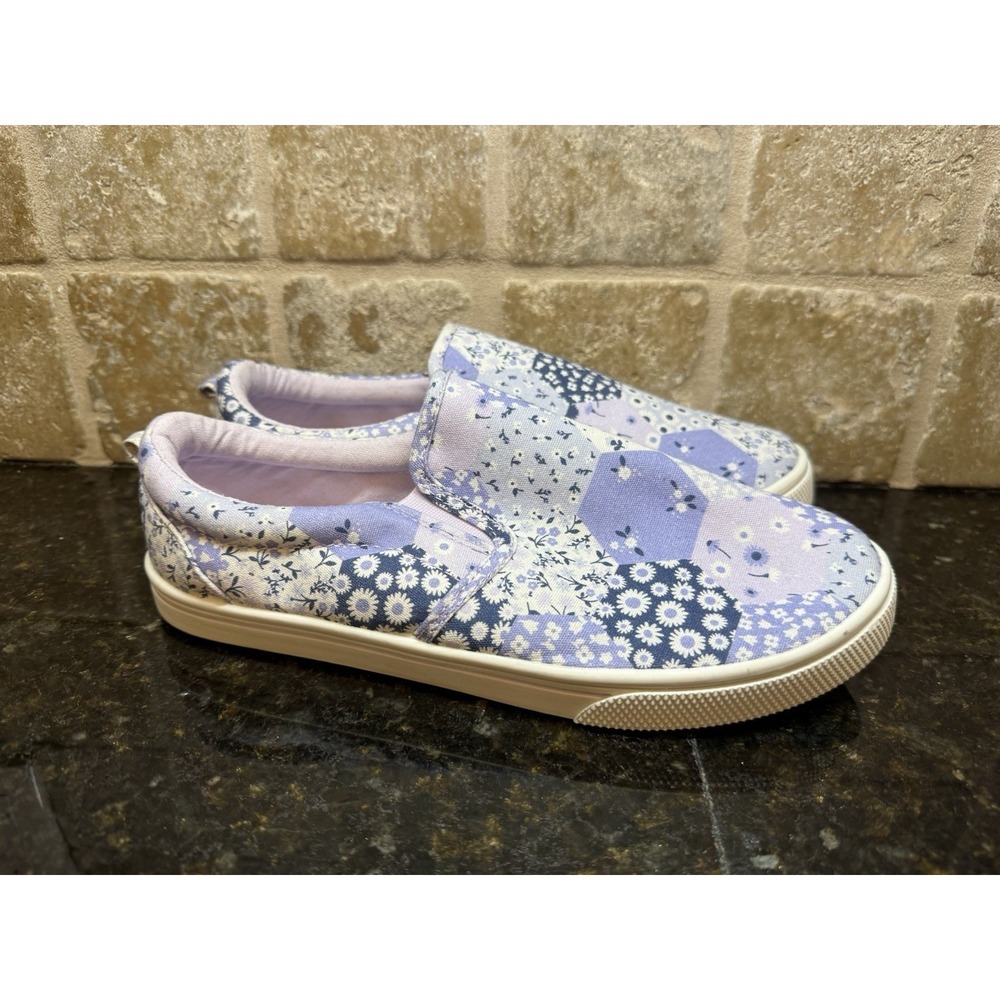 Cat & Jack Youth Girls Size 5 Purple Paisley Flower Floral Slip On Sneaker Shoe